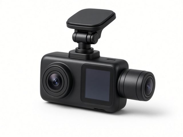 Dashcam compacte avec objectif avant et objectif habitacle orientable, écran et support adhésif