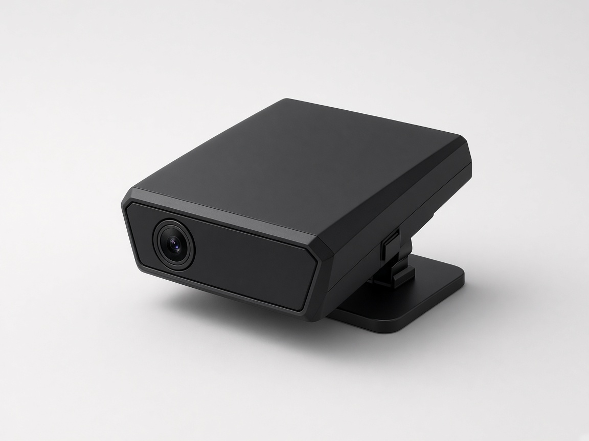 Dashcam compacte noire sans écran avec WiFi 5 GHz, vue produit sur fond gris
